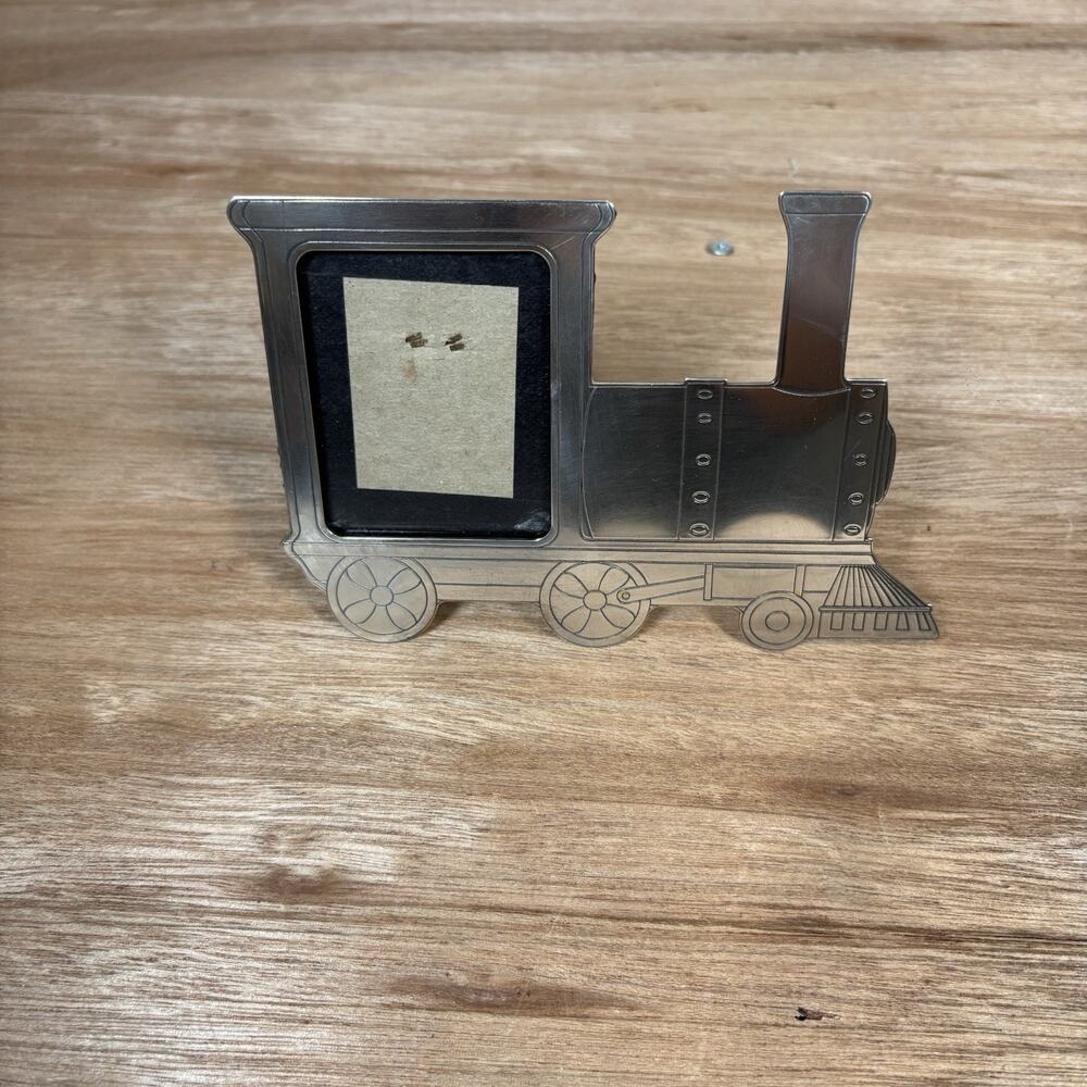 Silver Toned Train-Shaped Pewter Picture Frame For Baby Pictures